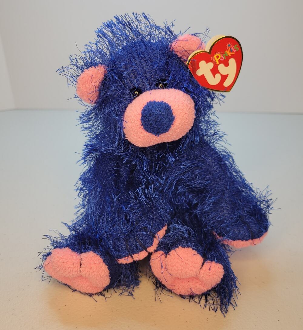 Ty Punkies Zapp Bear 2003 Plush Stuffed Animal Hang Tag Blue Pink 8.5"